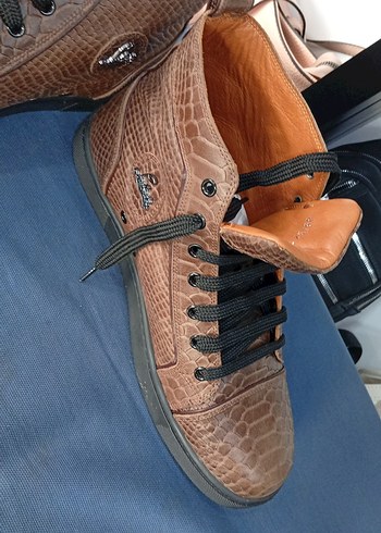 Kahverengi Deri Yılan Desenli Bağcıklı Erkek bot - Görsel 2