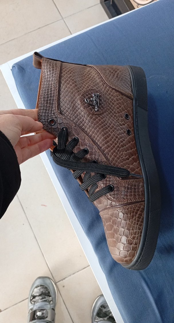 Kahverengi Deri Yılan Desenli Bağcıklı Erkek bot - Görsel 3