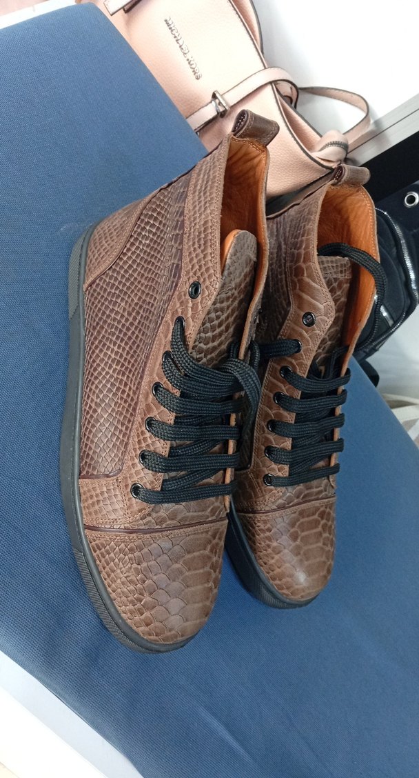 Kahverengi Deri Yılan Desenli Bağcıklı Erkek bot - Görsel 5