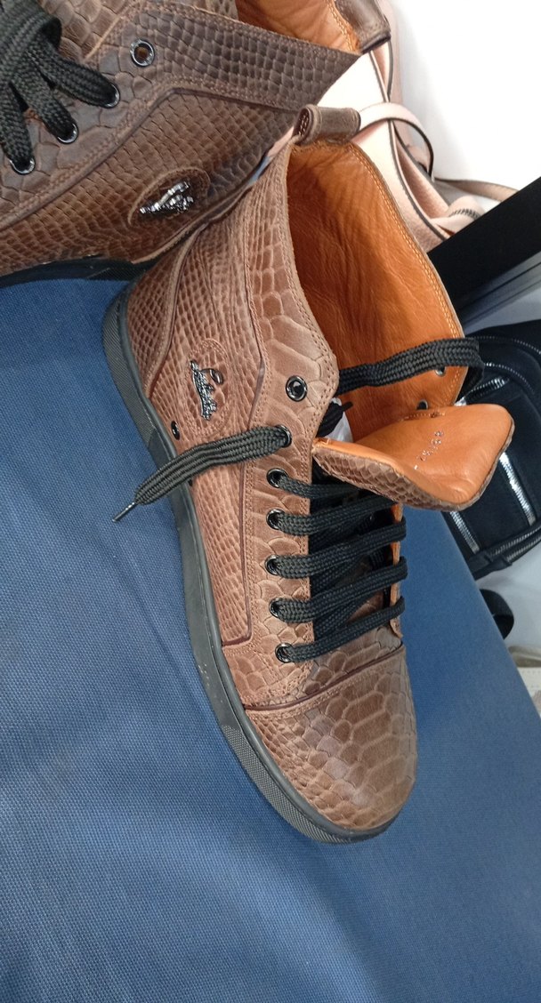 Kahverengi Deri Yılan Desenli Bağcıklı Erkek bot - Görsel 2