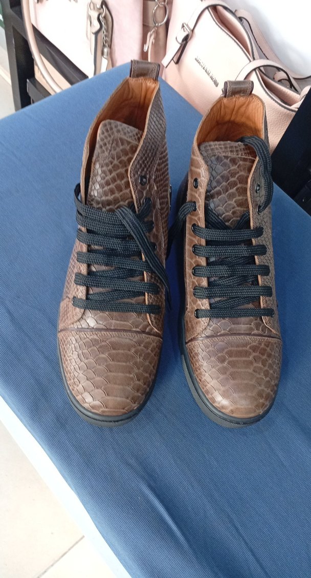 Kahverengi Deri Yılan Desenli Bağcıklı Erkek bot - Görsel 4