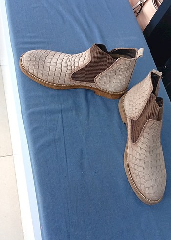 Kahverengi Yılan Derisi Desenli Süet Bot deri - Görsel 2