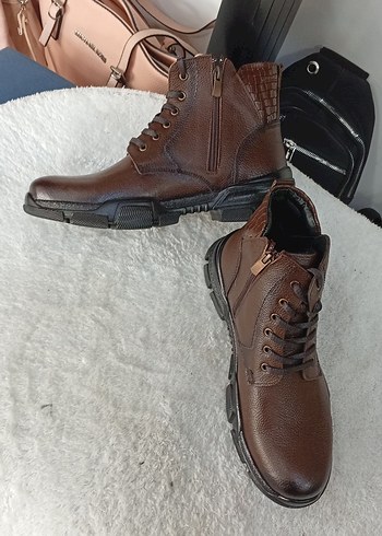 Erkek Kahverengi hakiki Deri Kemerli Bot - Görsel 3