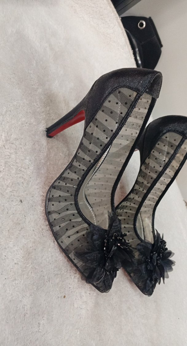 Siyah Fırfırlı Gotik Yüksek Topuklu Kadın Ayakkabı - Görsel 2