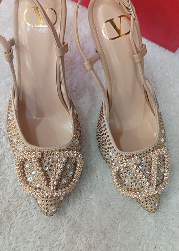 Bej Payetli Valentino Stiletto - Görsel 3