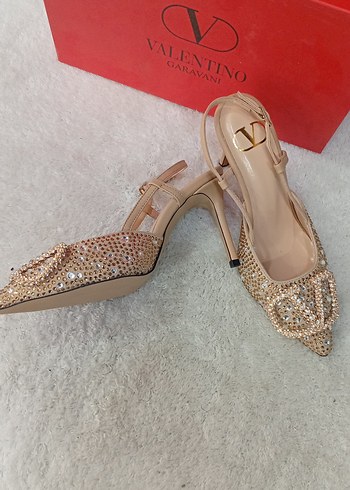 Bej Payetli Valentino Stiletto - Görsel 2