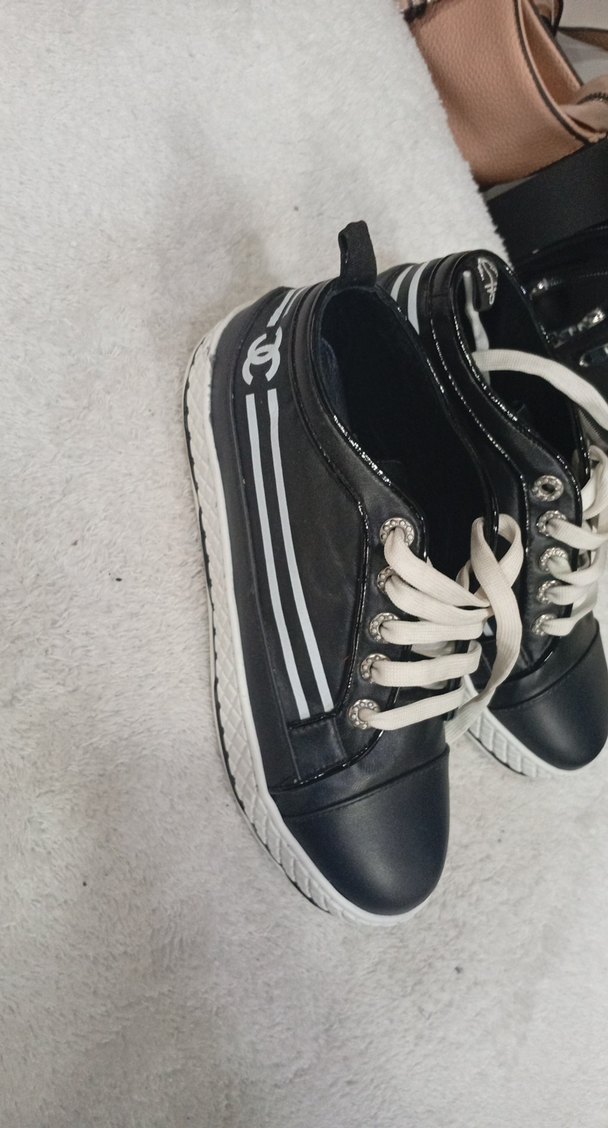 Siyah Çizgili Bağcıklı Stiletto Topuklu Kadın Spor Ayakkabı - Görsel 2