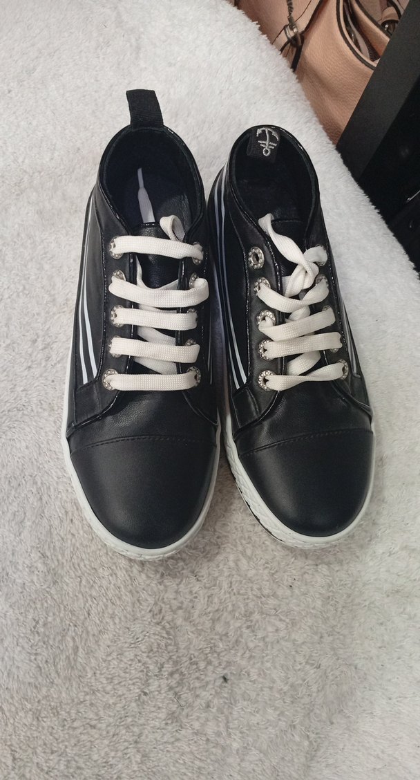 Siyah Çizgili Bağcıklı Stiletto Topuklu Kadın Spor Ayakkabı - Görsel 3