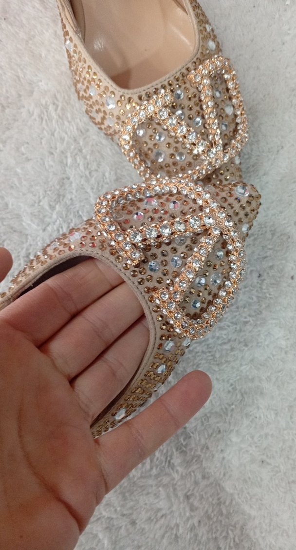 Bej Süet Taşlı Kadın Dolgu Topuk Abiye Ayakkabı - Görsel 3