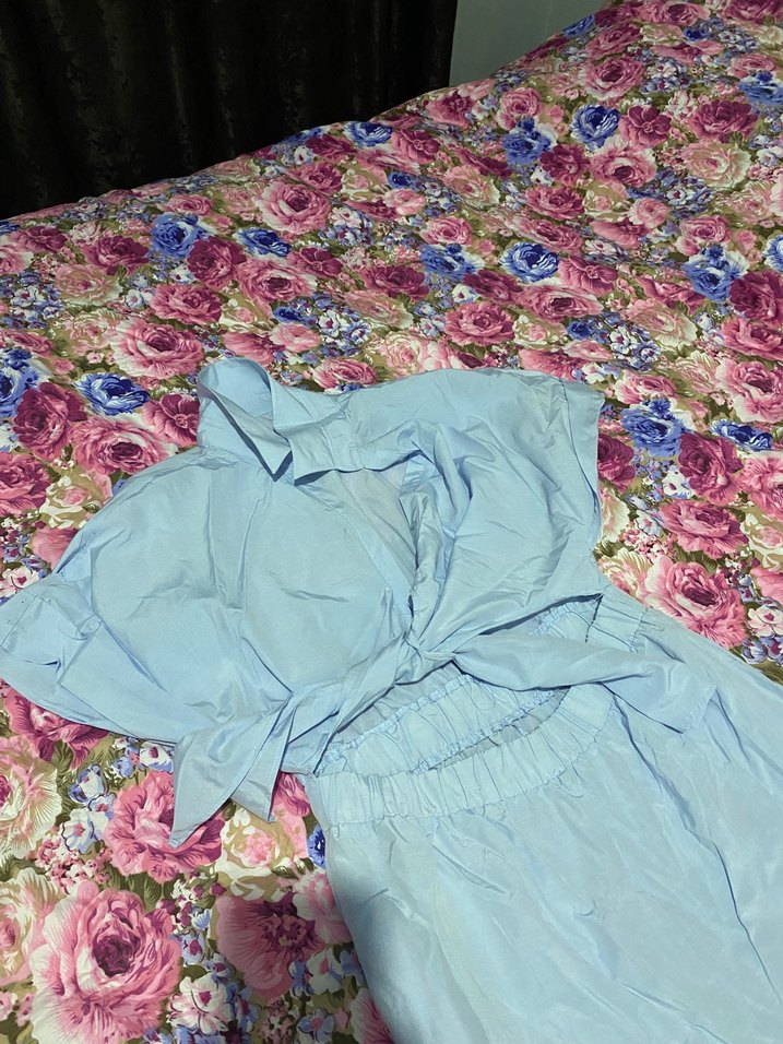 Mavi Drapeli Straplez Kadın Tulum - Görsel 2