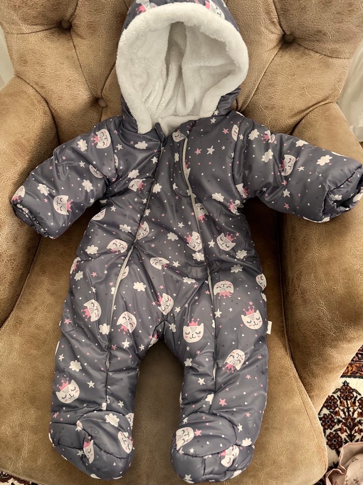 Gri Desenli Kürklü Bebek Kız Tulumu - Görsel 3