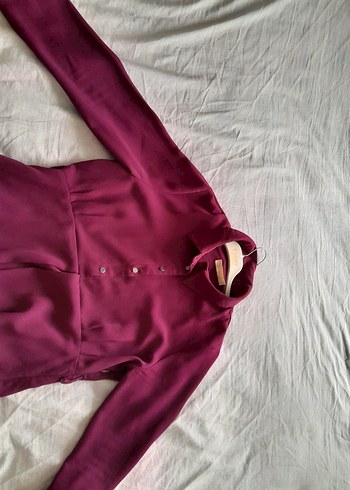 44 Beden bordo Renk Düğmeli Bordo Uzun Kadın Elbise 44 beden