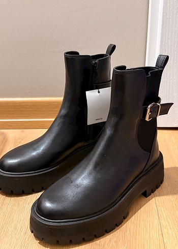 Siyah Deri Platform Topuklu Kadın Bot - Görsel 2
