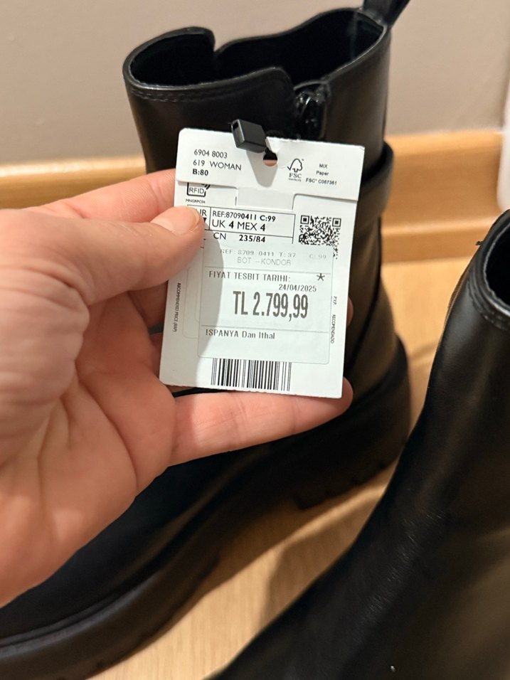 Siyah Deri Platform Topuklu Kadın Bot - Görsel 3