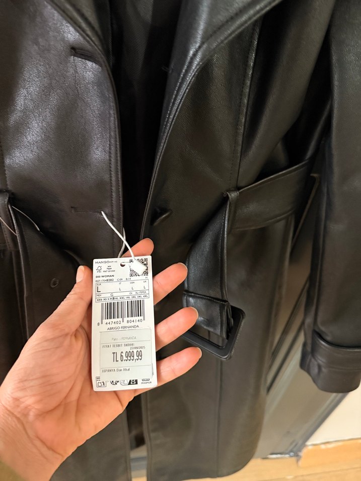 Kemerli Siyah Deri Kadın Trençkot - Görsel 4