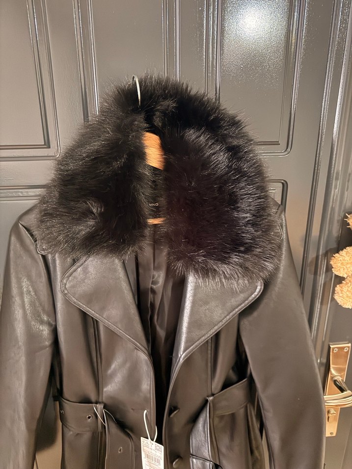 Kemerli Siyah Deri Kadın Trençkot - Görsel 5