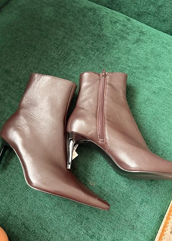 Klasik Kahverengi Deri Stiletto Bot - Görsel 9