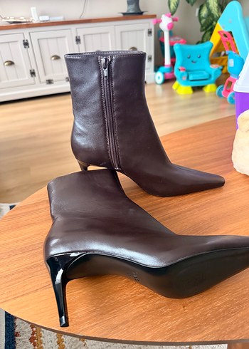 Klasik Kahverengi Deri Stiletto Bot - Görsel 3