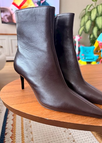 Klasik Kahverengi Deri Stiletto Bot - Görsel 4