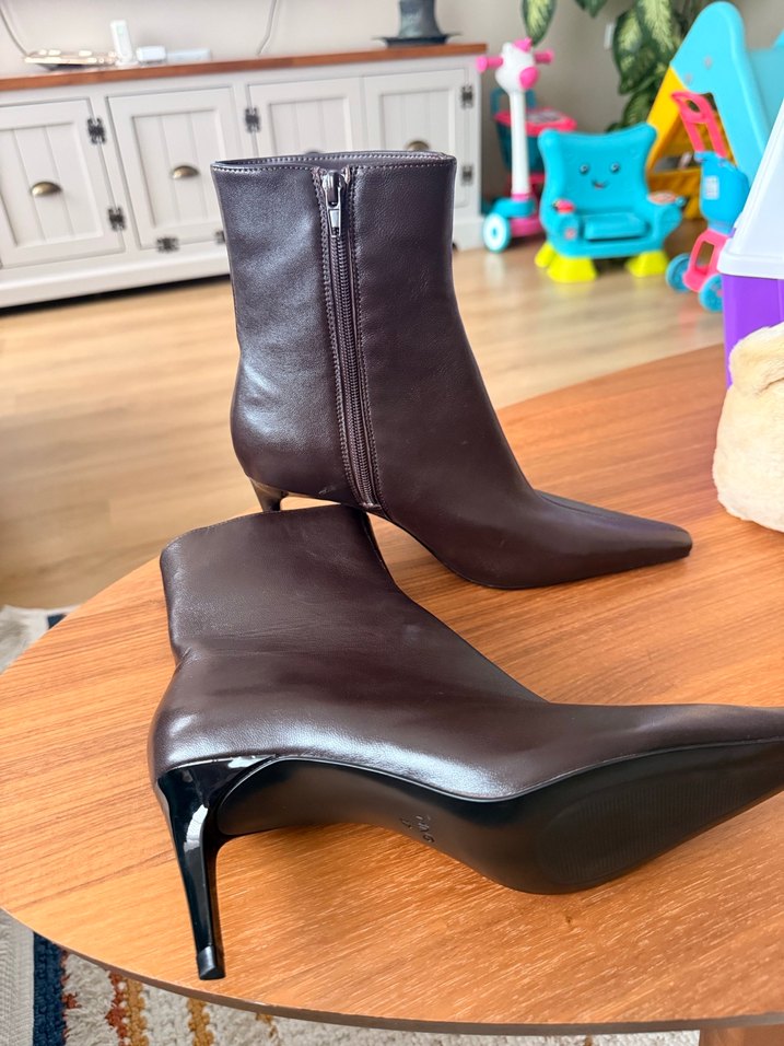 Klasik Kahverengi Deri Stiletto Bot - Görsel 3