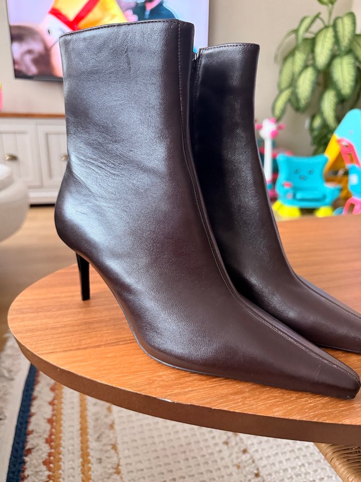 Klasik Kahverengi Deri Stiletto Bot - Görsel 4