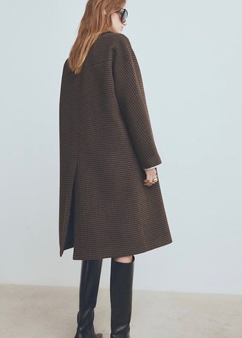 Kahverengi Kazayağı Desenli Çift Düğmeli Kaban - Görsel 4