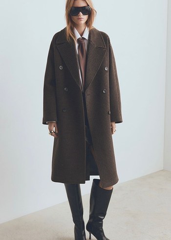 Kahverengi Kazayağı Desenli Çift Düğmeli Kaban - Görsel 3