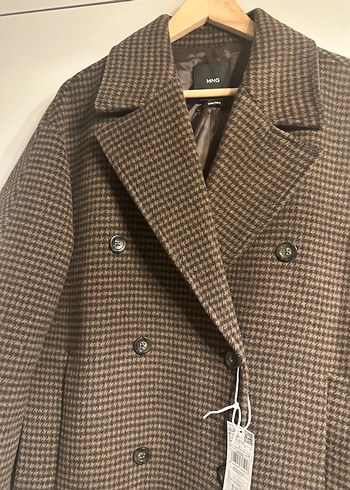 Kahverengi Kazayağı Desenli Çift Düğmeli Kaban - Görsel 6