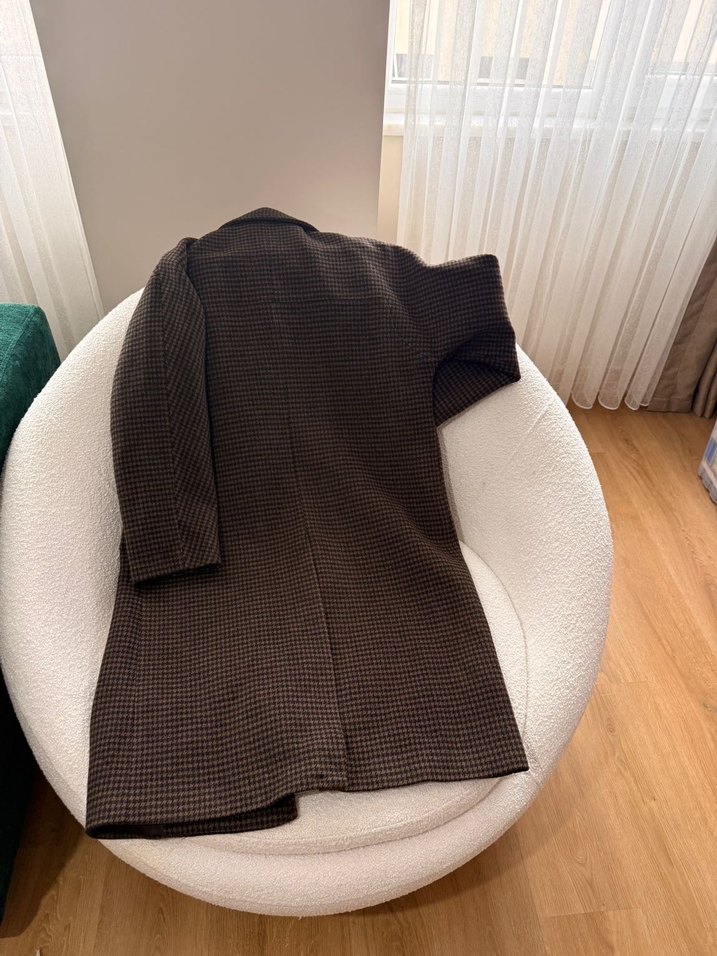 Kahverengi Kazayağı Desenli Çift Düğmeli Kaban - Görsel 5