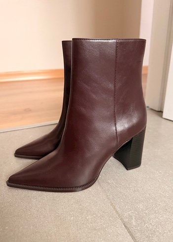 Kahverengi Deri Stiletto Topuklu Kadın Bot - Görsel 2