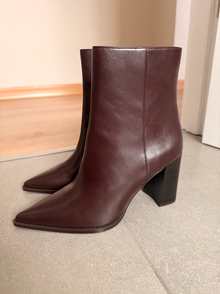 Kahverengi Deri Stiletto Topuklu Kadın Bot - Görsel 2