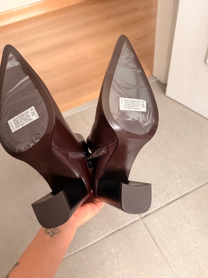 Kahverengi Deri Stiletto Topuklu Kadın Bot - Görsel 5