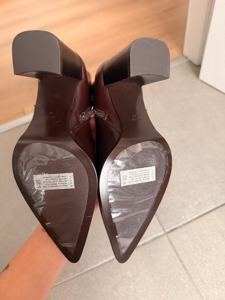 Kahverengi Deri Stiletto Topuklu Kadın Bot - Görsel 4