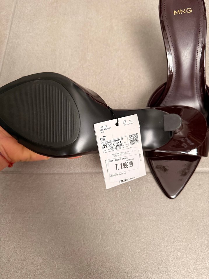 Kahverengi Rugan Stiletto Kadın Terlik - Görsel 4