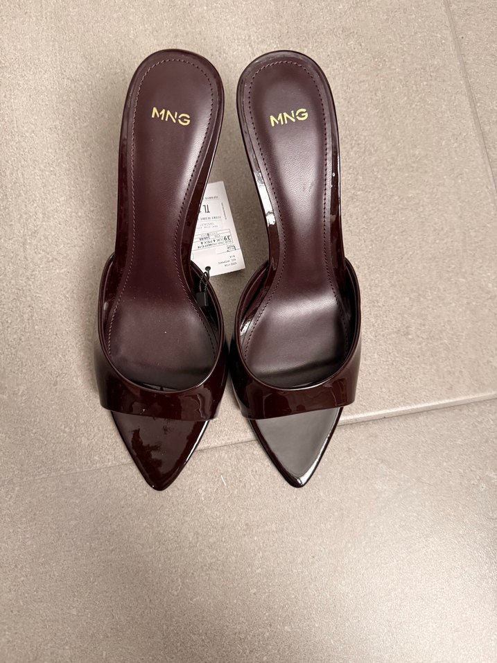 Kahverengi Rugan Stiletto Kadın Terlik - Görsel 2