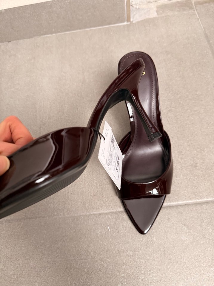 Kahverengi Rugan Stiletto Kadın Terlik - Görsel 3