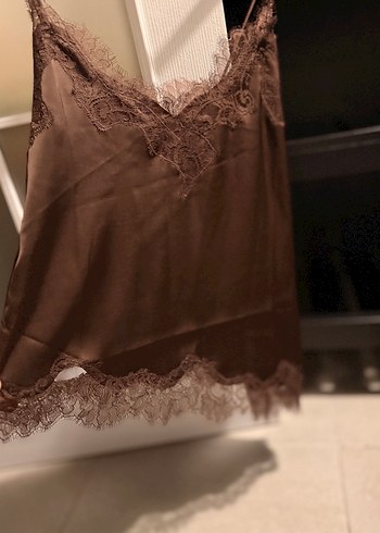 Dantel Detaylı Kahverengi V Yaka Kadın Atlet - Görsel 6