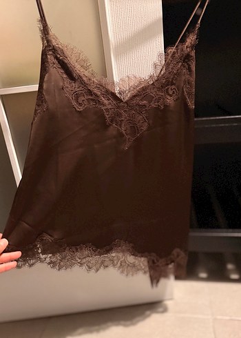 Dantel Detaylı Kahverengi V Yaka Kadın Atlet - Görsel 9