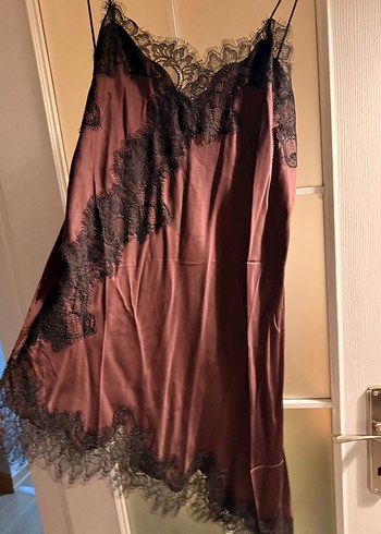 Dantel Detaylı Kahverengi Straplez Midi Elbise - Görsel 8