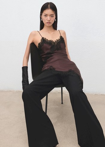 Dantel Detaylı Kahverengi Straplez Midi Elbise - Görsel 3