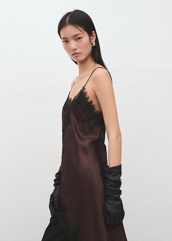 Dantel Detaylı Kahverengi Straplez Midi Elbise - Görsel 4