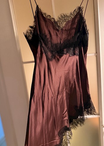 Dantel Detaylı Kahverengi Straplez Midi Elbise - Görsel 12