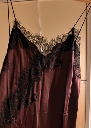 Dantel Detaylı Kahverengi Straplez Midi Elbise - Görsel 9