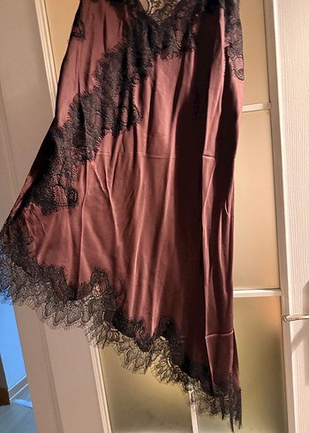 Dantel Detaylı Kahverengi Straplez Midi Elbise - Görsel 11