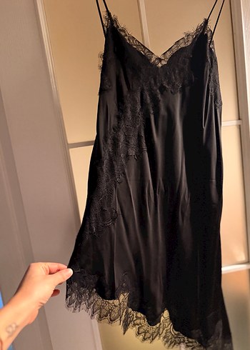 Dantel Detaylı Siyah Uzun Gösterişli Elbise - Görsel 7