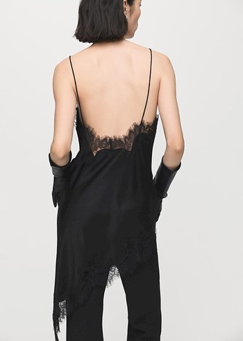 Dantel Detaylı Siyah Uzun Gösterişli Elbise - Görsel 6