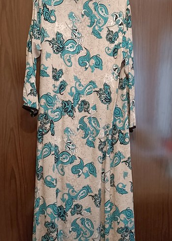 44 Beden Turkuaz Yılan Desenli Uzun Bohem Kimono