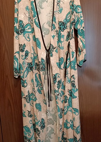 Turkuaz Yılan Desenli Uzun Bohem Kimono