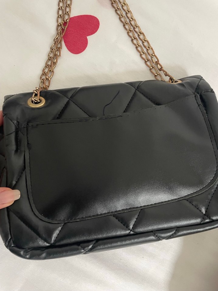 Siyah Deri Zincirli Kadın Çanta - Görsel 2