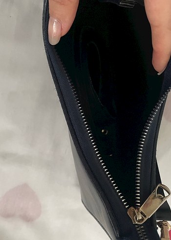 Lacivert Deri Kadın Çanta Fermuarlı - Görsel 3